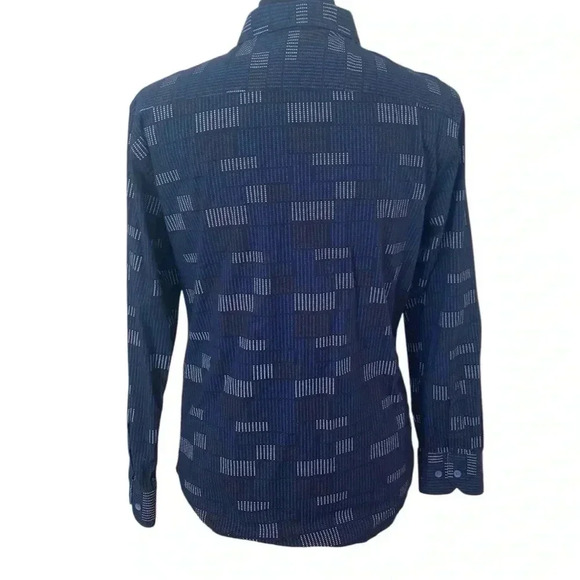 Spazio Mens Button Down Blue Shirt Size Large Slim Fit Casual Geometric - Picture 3 of 6